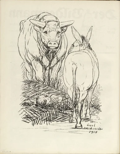 Christmas (Weihnacht) (plate, folio 36 verso) from the periodical Der Bildermann, vol. 1, no. 18 (Dec 1916) by August Gaul, periodical, 1916