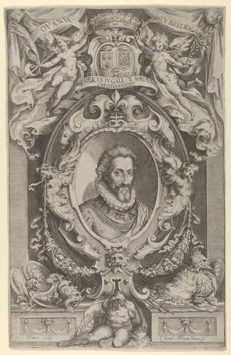 Portrait of King Henry IV of France in a decorative border by Cherubino Alberti, print, 1595
