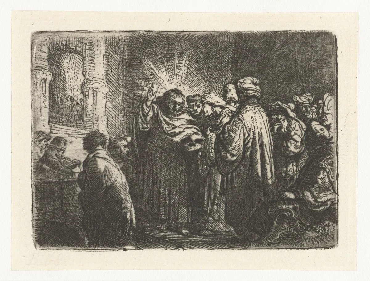 The tribute money by Rembrandt van Rijn, print, 1850-1906
