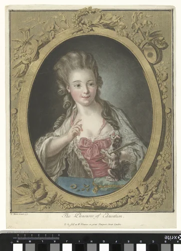 Jonge vrouw met een hondje by Louis Marin Bonnet, print, 1777