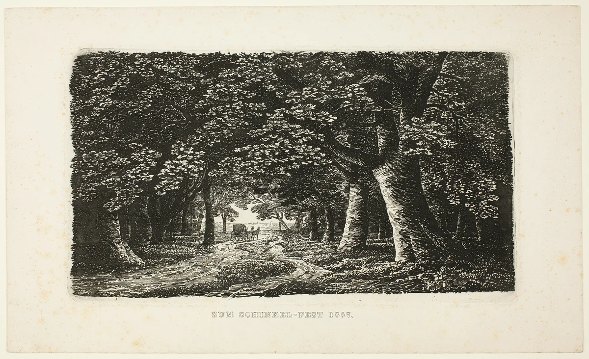 Woodland Path with a Coach by Karl Friedrich Schinkel, print, 1857