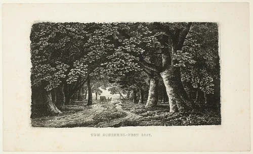 Woodland Path with a Coach by Karl Friedrich Schinkel, print, 1857
