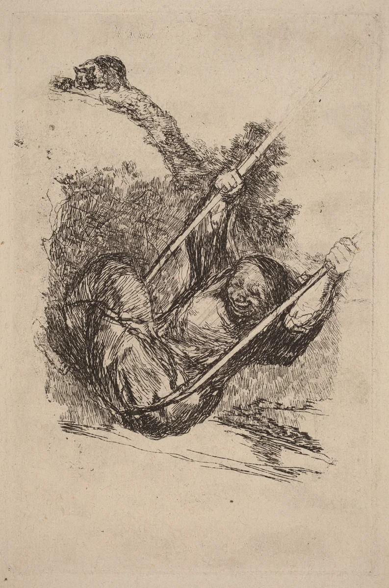 Old Woman on a Swing by Francisco Goya, print, 1824-1828