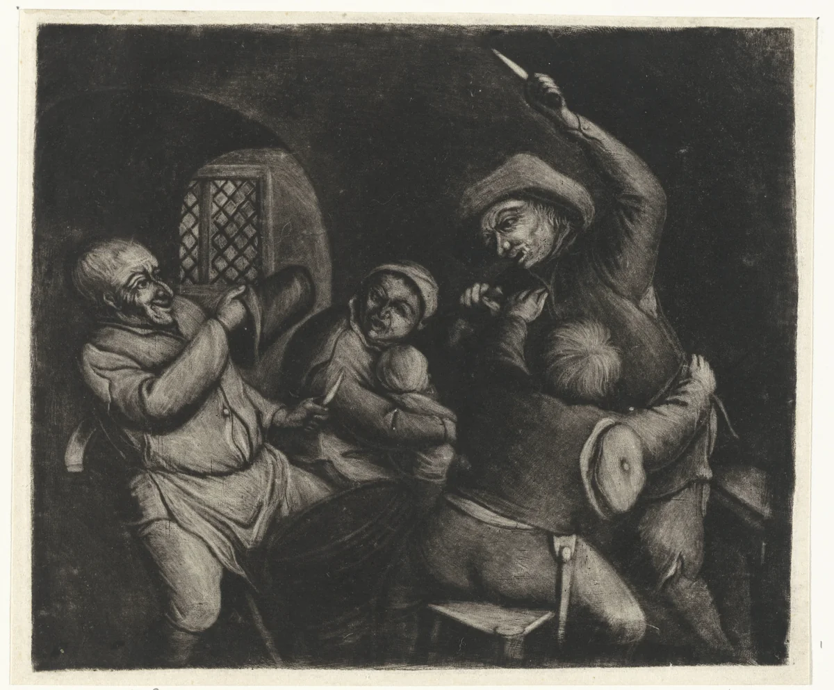 Vechtende mannen by Jacob Hoolaart, print, 1723-1789