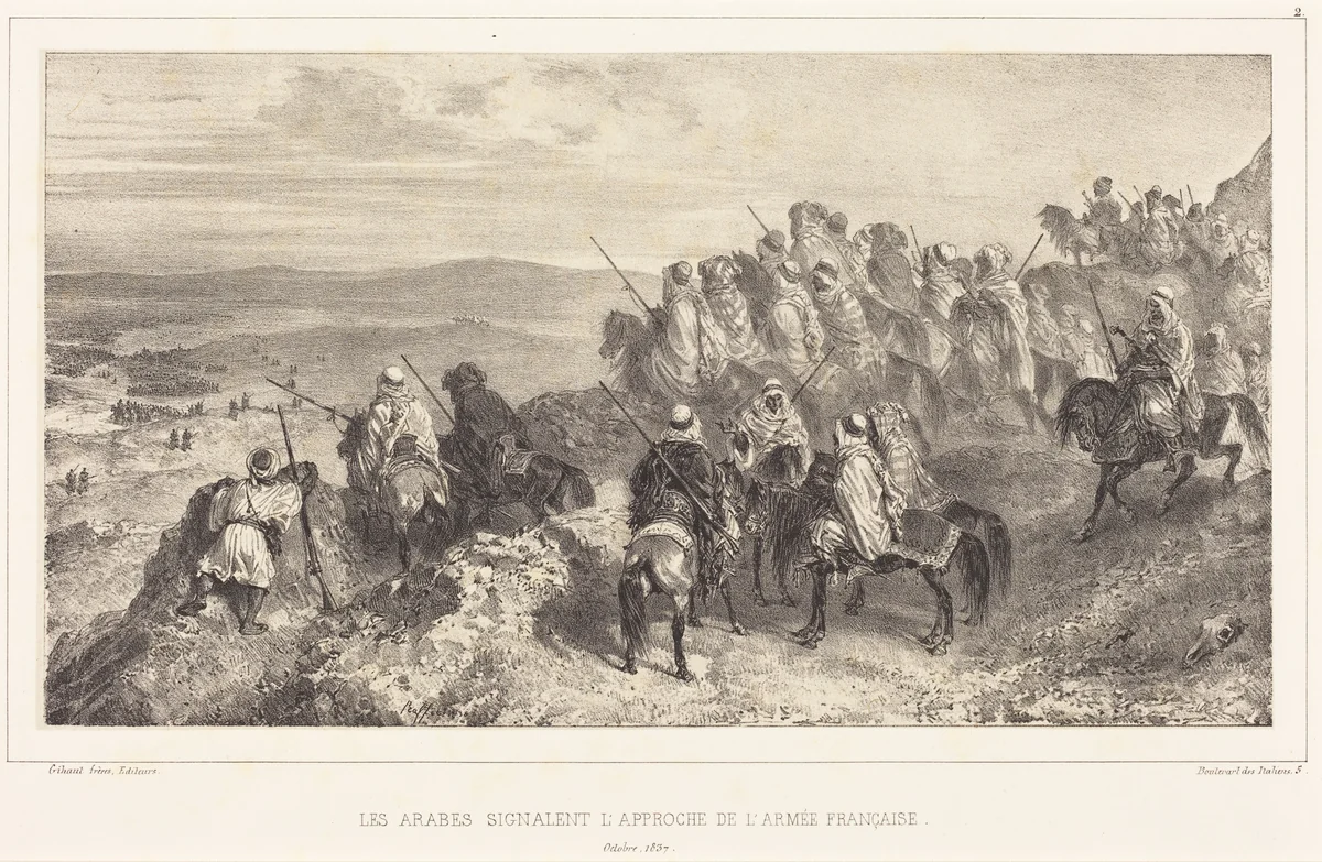 Les Arabes signalent l'approche de l'armée française by Auguste Raffet, print, 1837