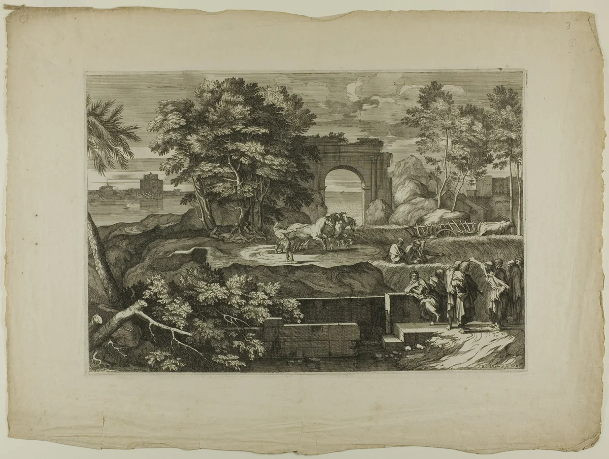Christ and His Disciples with a Triumphal Arch in the Distance by Sébastien Bourdon, print, 1668-1671