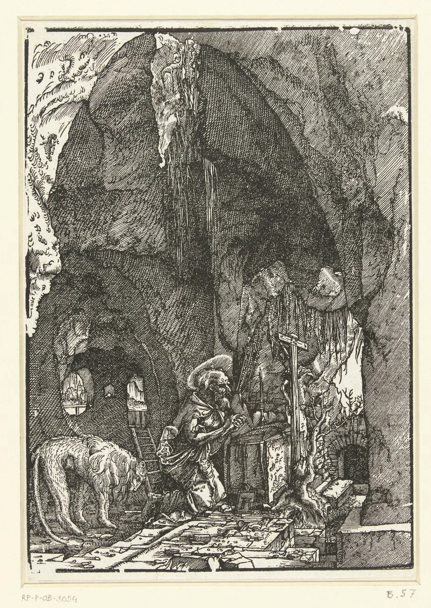 Heilige Hieronymus in een grot by Unknown, print, 1506-1538