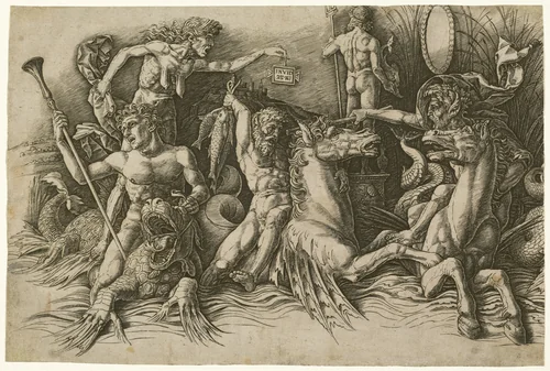 Battle of the Sea Gods [left half] by Andrea Mantegna, print, 1481