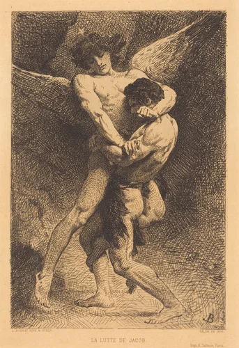 La Lutte de Jacob (Jacob Wrestling with the Angel) by Léon Bonnat, print, 1876