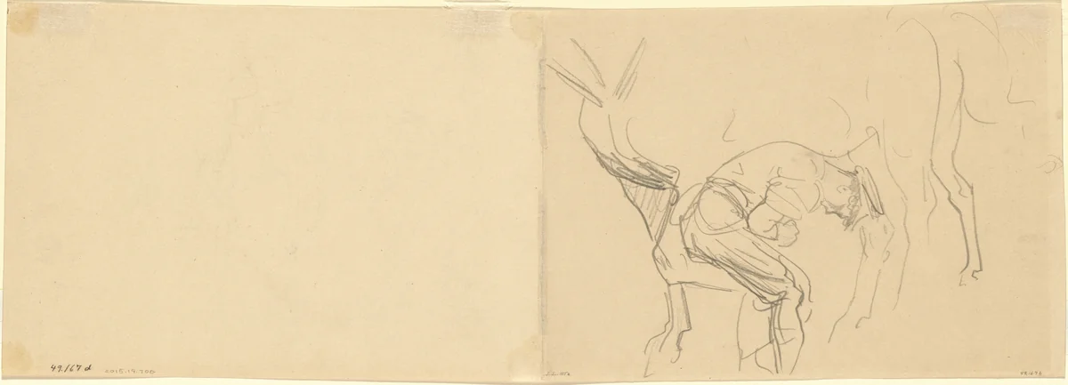 Study for "Shoeing Calvary Horses at the Front" [verso] by John Singer Sargent, drawing, 1918