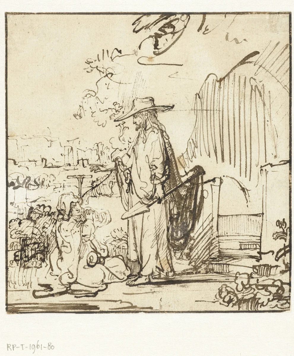 Christ Appearing to Mary Magdalene as a Gardener (Noli me tangere) by Rembrandt van Rijn, drawing, 1645