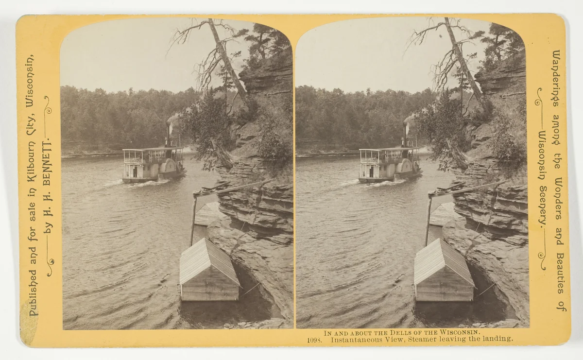 Instantaneous View, Steamer leaving the landing, No. 1098 from the series "In and About the Dells of the Wisconsin River" by Henry Hamilton Bennett, photograph, 1870-1908