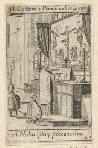 Priester met twee misdienaars voor een altaar by Sébastien Leclerc, print, 1661