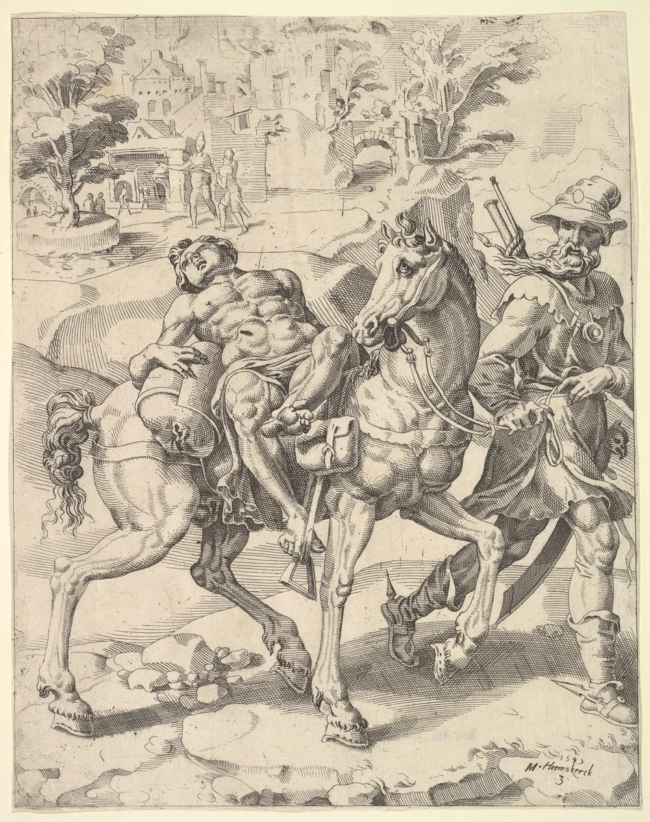 The Parable of the Good Samaritan by Maarten van Heemskerck, print, 1549