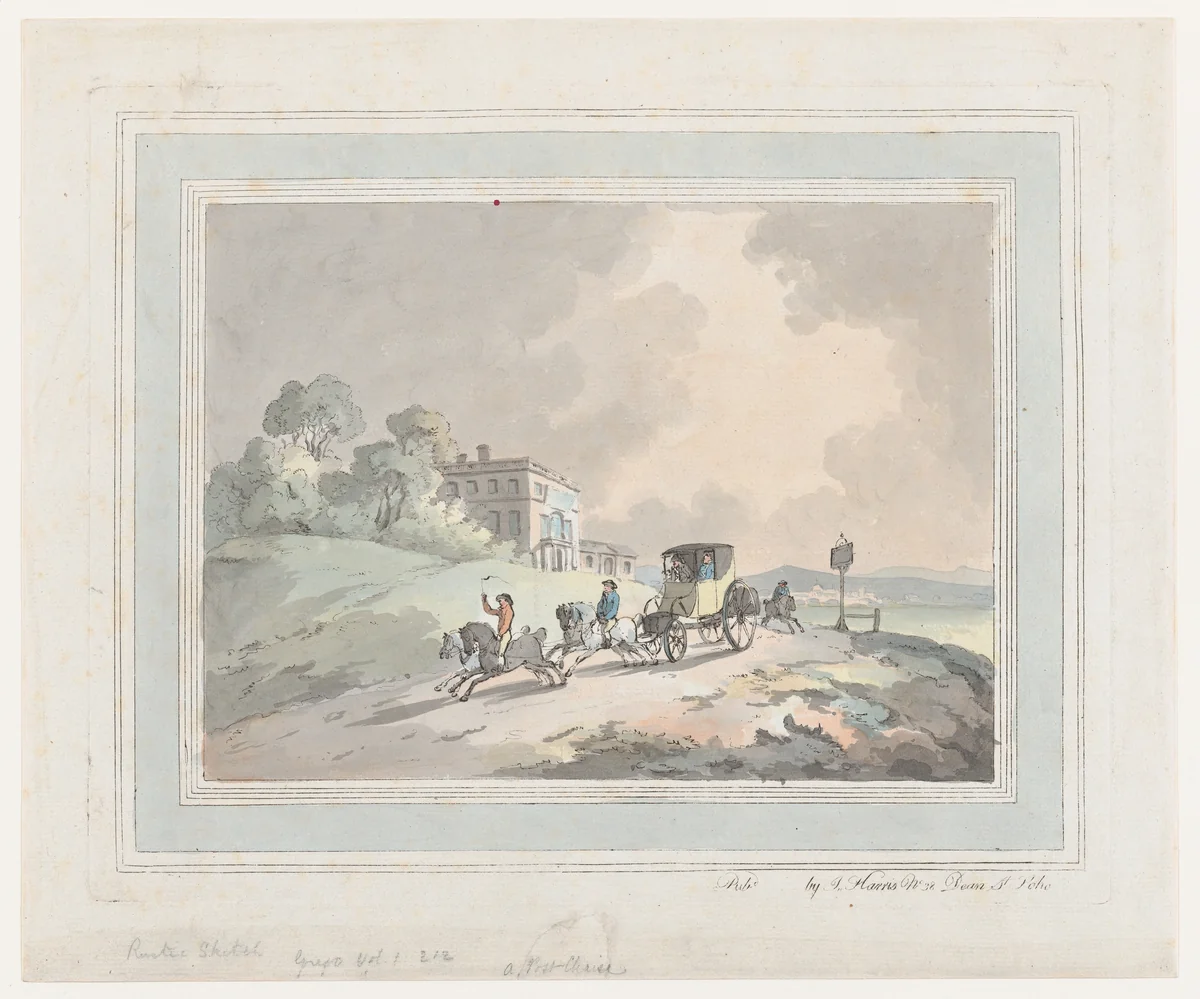 Rustic Sketch, or A Post Chaise (Travelling) by Thomas Rowlandson, print, 1785-1799