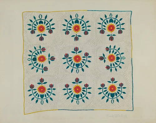 Cotton Quilt - Tulip Design by Frank Gutting, index of american design, 1938