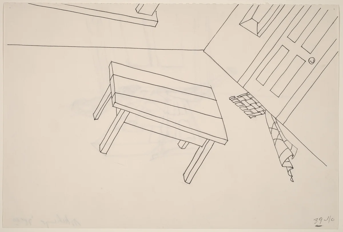 Basket, Table, Door, Window, Mirror, Rug #41 [recto] by Richard Artschwager, drawing, 1974