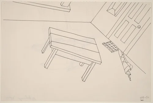 Basket, Table, Door, Window, Mirror, Rug #41 [recto] by Richard Artschwager, drawing, 1974