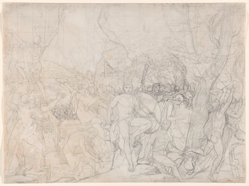 Leonidas at Thermopylae by Jacques-Louis David, drawing, 1807-1817