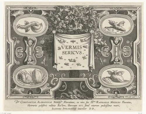 Titelprent voor: Vermis Sericus by Karel van Mallery, print, 1595