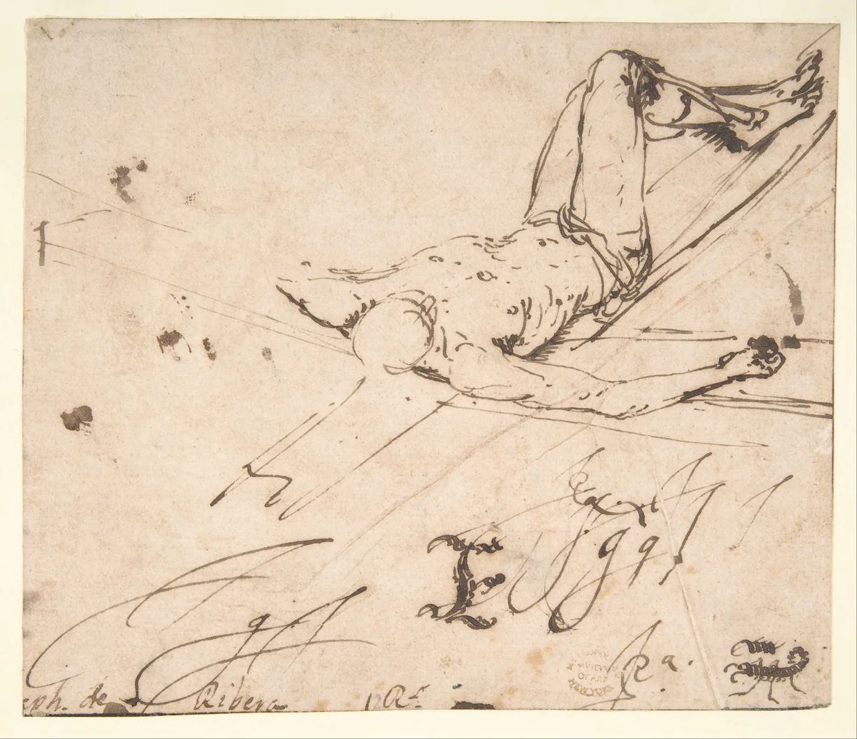 Study for a Crucifixion of St. Peter by Jusepe de Ribera, drawing, 1628-1630