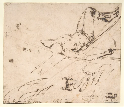 Study for a Crucifixion of St. Peter by Jusepe de Ribera, drawing, 1628-1630