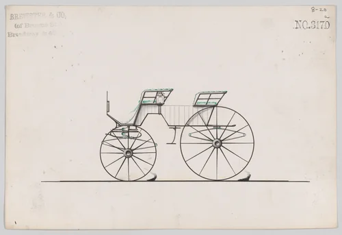Design for 4 seat Phaeton, no top, no. 3170a by Brewster & Co., drawing, 1875