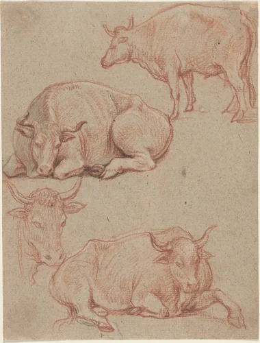 Four Cows by Claude Lorrain, drawing, 1600-1682