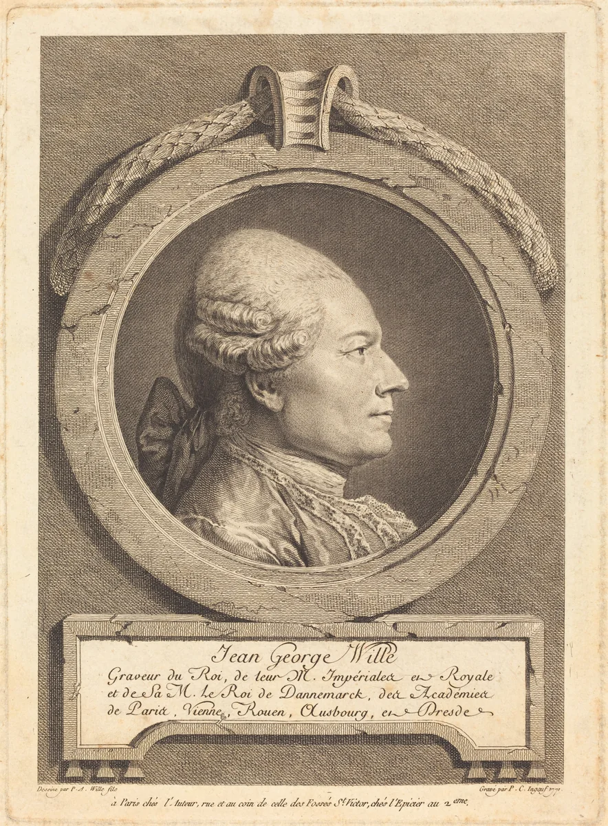 Jean George Wille by Pierre-Charles Ingouf, Pierre Alexandre Wille, print, 1771