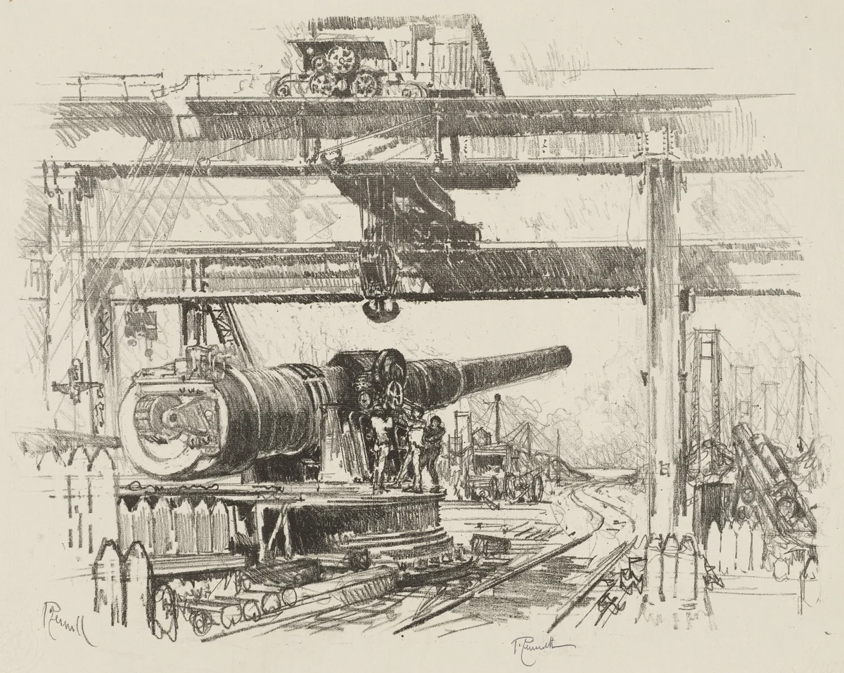English War Work: Gun-Testing by Joseph Pennell, print, 1916