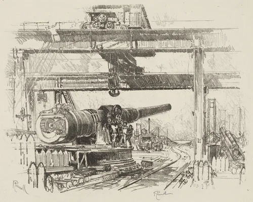 English War Work: Gun-Testing by Joseph Pennell, print, 1916