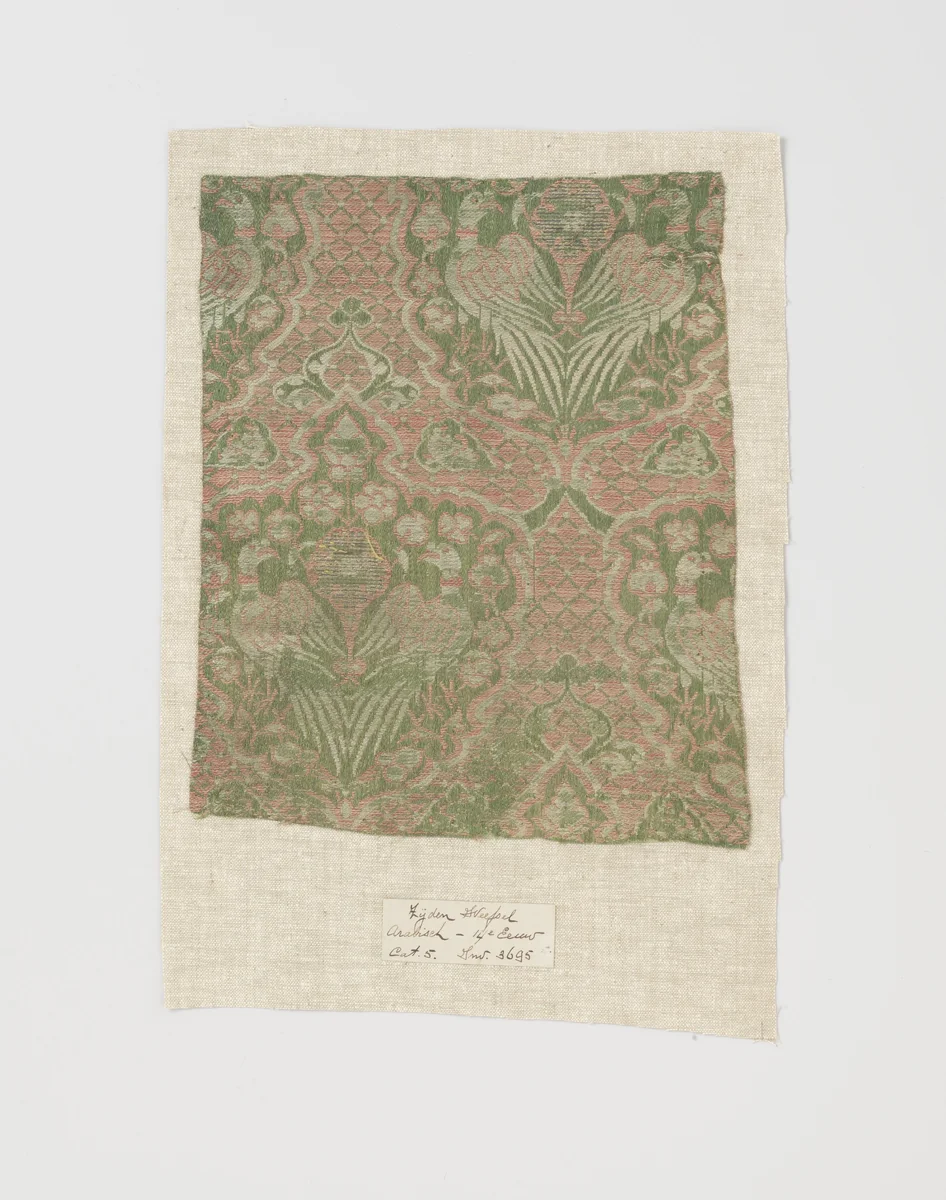 Fragment groene lampas by anonymous, other, 1300-1399