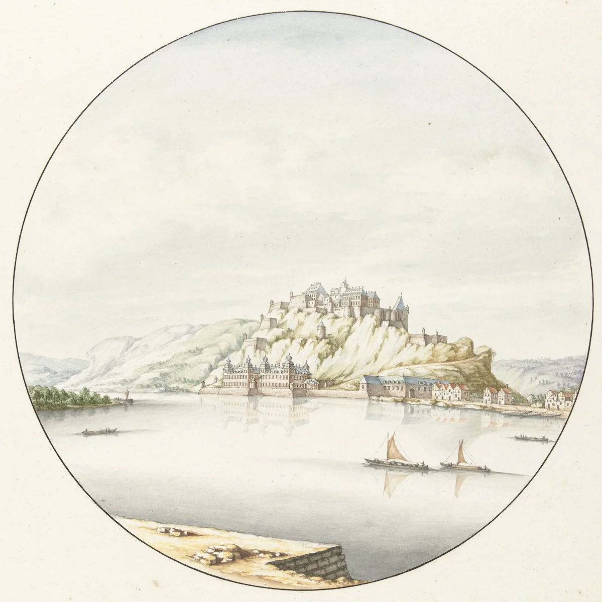 Kasteel Ehrenbreitstein by Jan van Call, drawing, 1666-1706