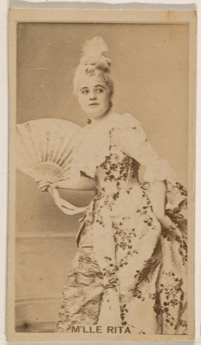 M'lle Rita, from the Actresses series (N245) issued by Kinney Brothers to promote Sweet Caporal Cigarettes by Kinney Brothers Tobacco Company, photograph, 1890