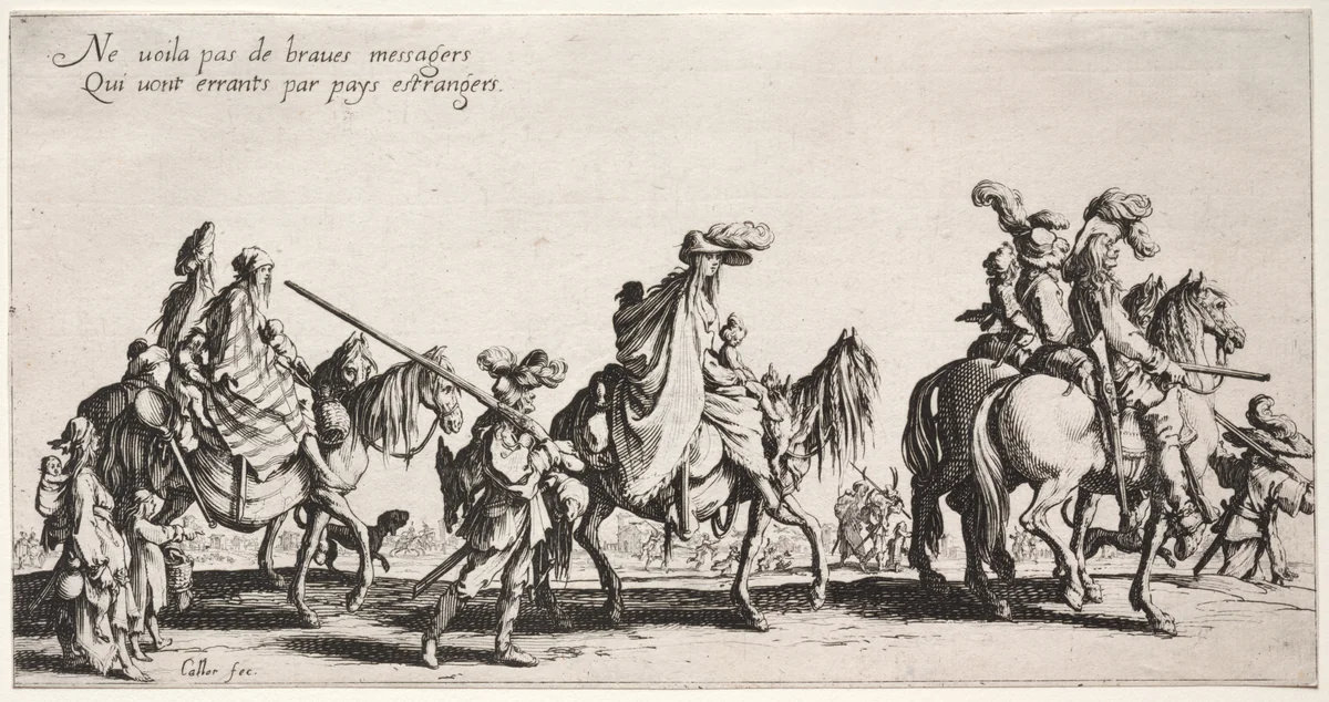 The Bohemians: The Bohemians Marching: The Vanguard by Jacques Callot, print, 1621-1625
