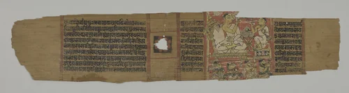 Monk preaching to a disciple with a lay audience, folio 2 (recto) from a Parshvanatha Charitra (Life and Stories of Lord Parshva) of Bhavadeva-suri by Unknown, painting, 1270-1305