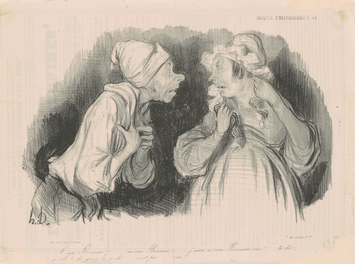 M'ame Bonneau... J'aime m'ame Bonneau moi!... by Honoré Daumier, print, 1838