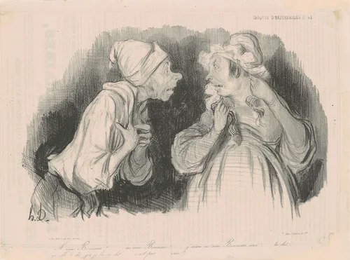 M'ame Bonneau... J'aime m'ame Bonneau moi!... by Honoré Daumier, print, 1838