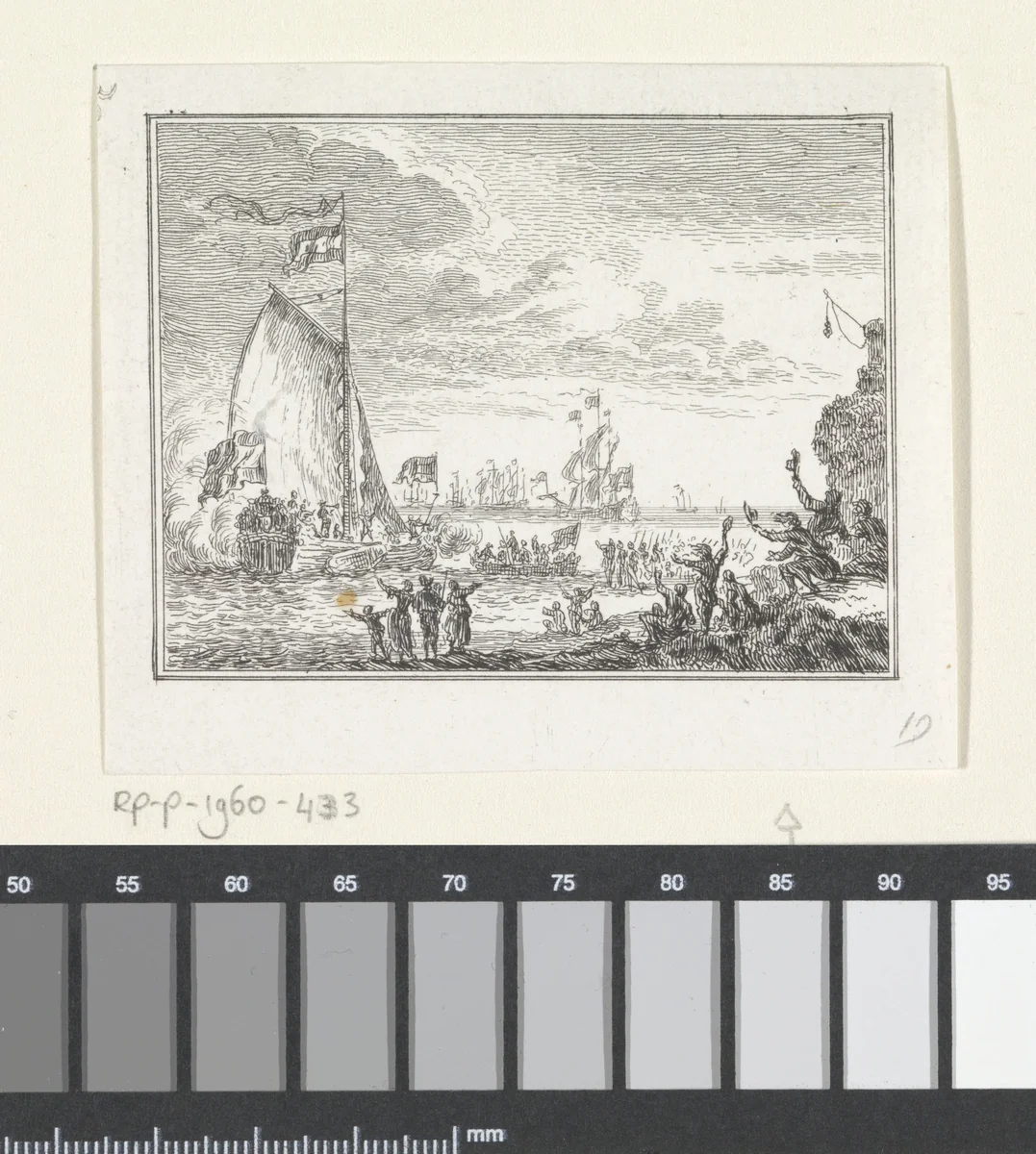 Uitvarende vloot wordt uitgezwaaid by Simon Fokke, print, 1722-1784