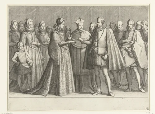 Huwelijk van Ferdinando I de' Medici met Christina van Lotharingen by Jacques Callot, print, 1614-1620