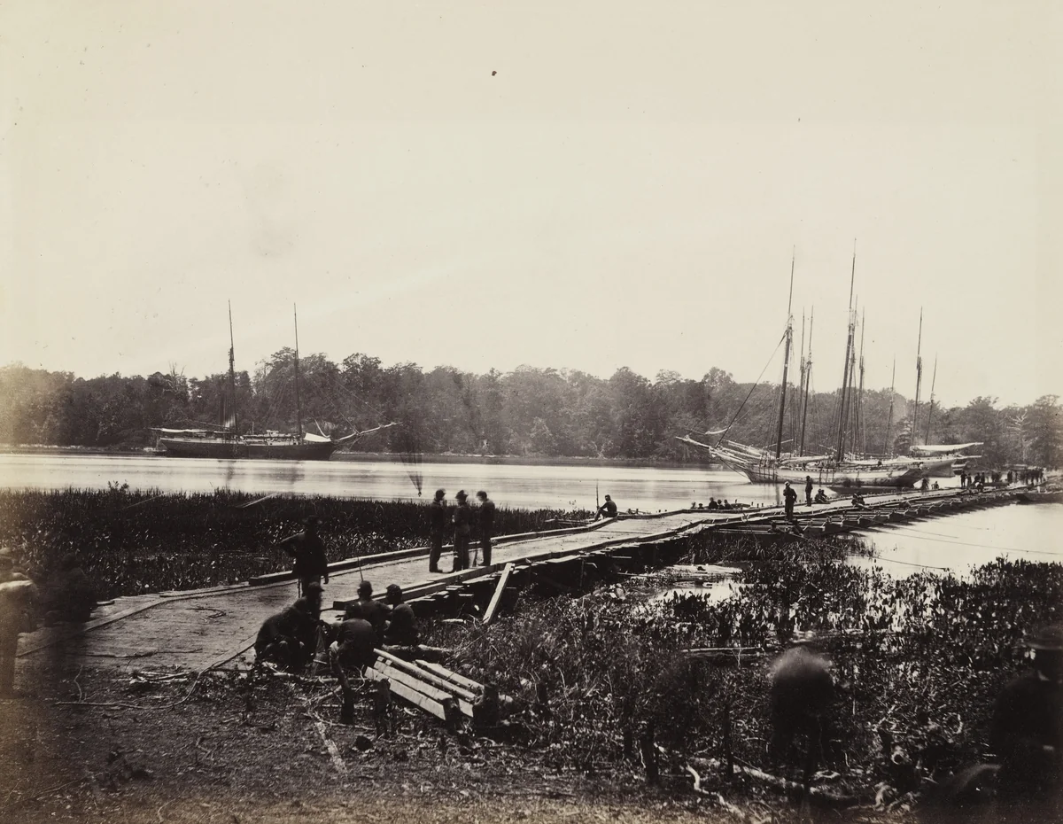 Pontoon Bridge across the James by Alexander Gardner, photograph, 1864