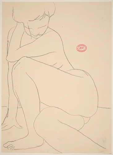Untitled [seated nude pulling back] by Richard Diebenkorn, drawing, 1955-1967