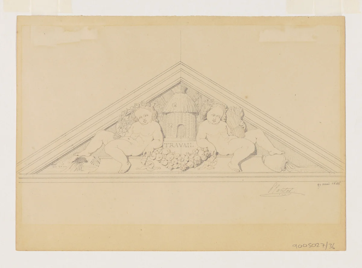 Design for a Pediment dedicated to Labor (Travail) by Jean-Baptiste Louis Plantar, drawing, 1840-1880