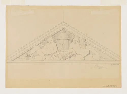 Design for a Pediment dedicated to Labor (Travail) by Jean-Baptiste Louis Plantar, drawing, 1840-1880