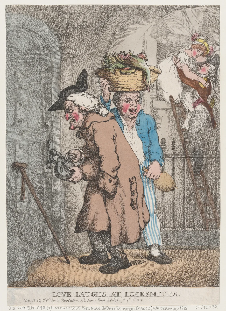 Love Laughs at Locksmiths by Thomas Rowlandson, print, 1805-1811