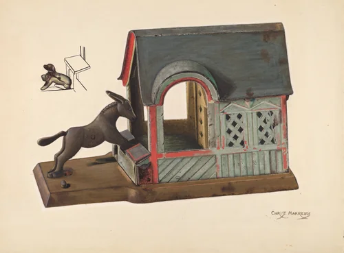 Toy Bank: Mule and Manger by Chris Makrenos, index of american design, 1937