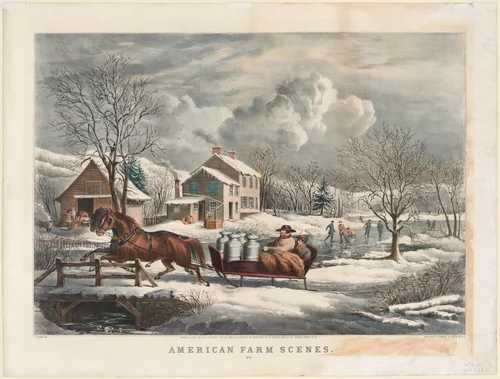 American Farm Scenes, Winter by Nathaniel Currier, print, 1853