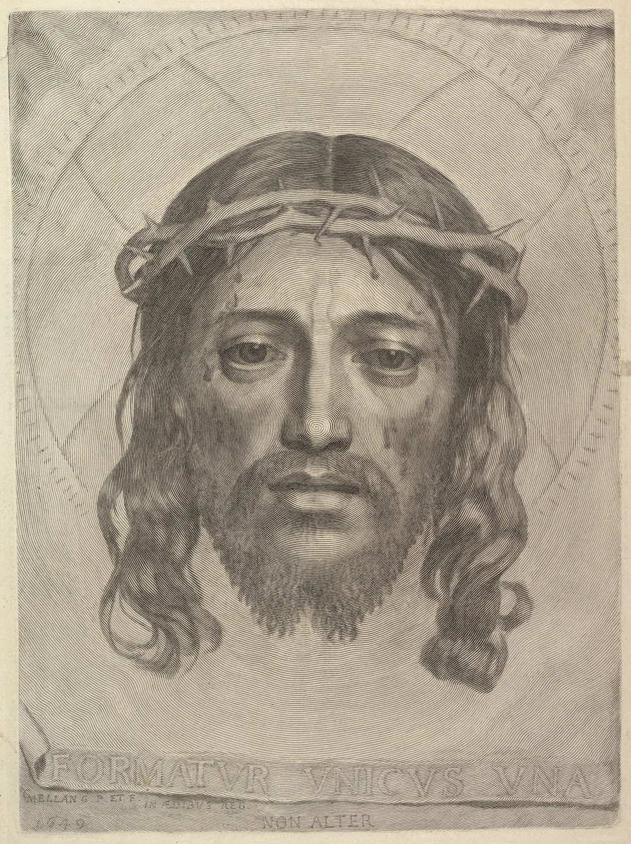 Face of Christ on St. Veronica's Cloth by Claude Mellan, print, 1649