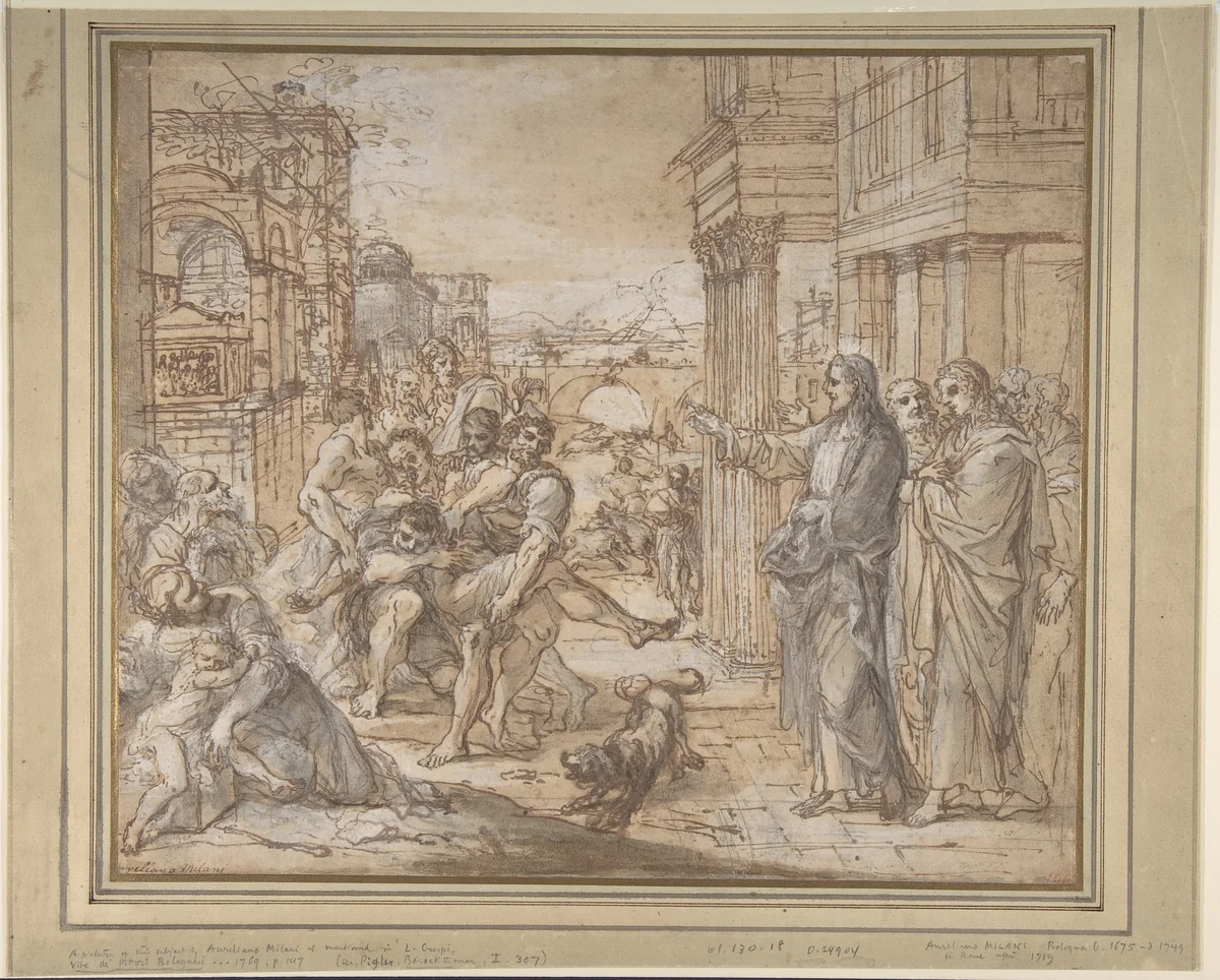 Christ Healing a Possessed Man by Aureliano Milani, drawing, 1675-1749