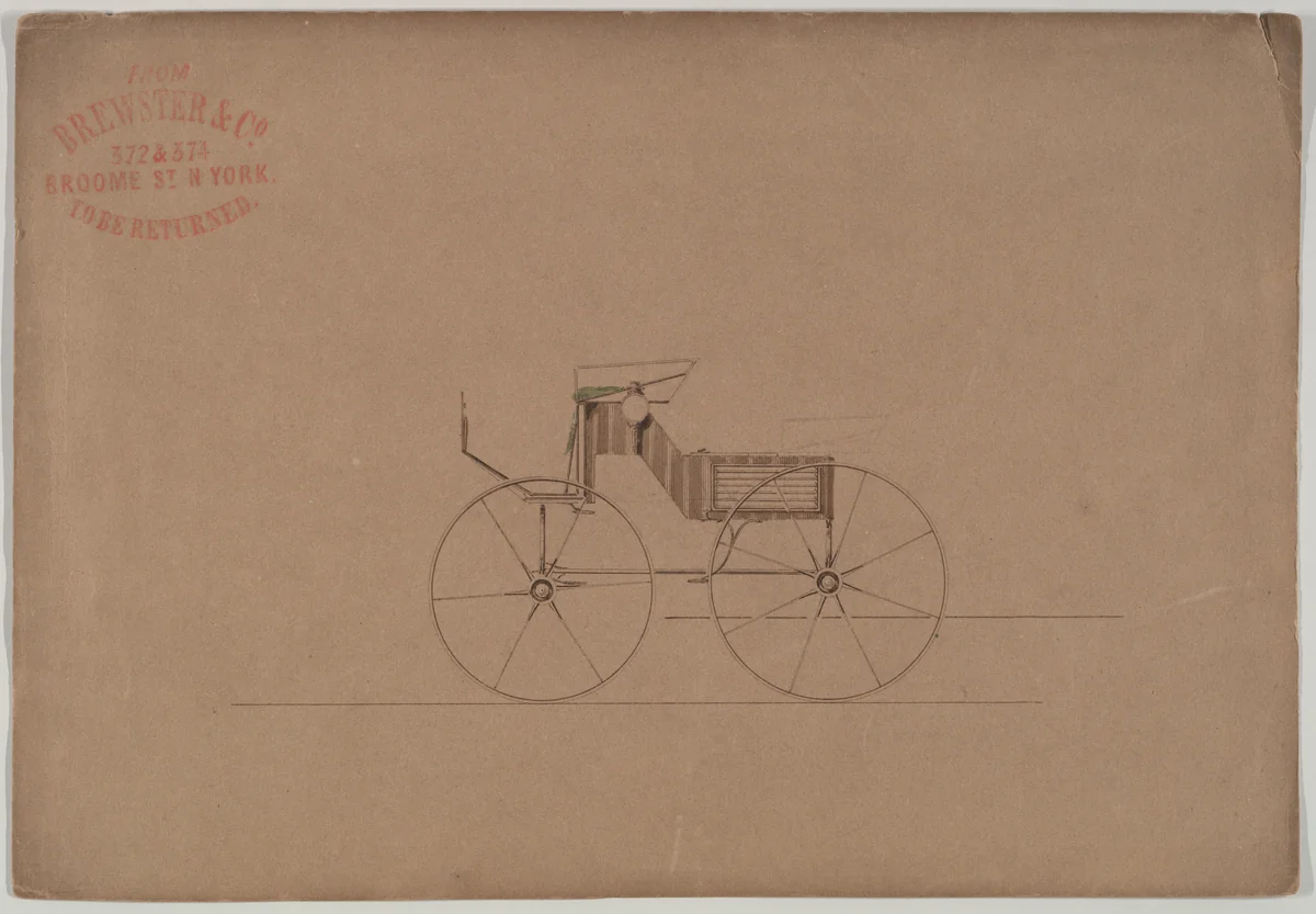 Phaeton, no top (unnumbered) by Brewster & Co., drawing, 1850-1870